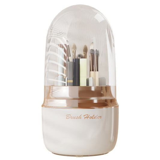 FantasyPalette Oval Rotating Makeup Brush holder with Clear Dustproof Cover Beige/Silver