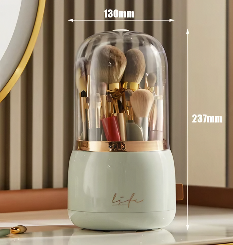 FantasyPalette Rotating Makeup Brush Organizer Light Green, Multi-Functional Lipstick and Eyebrow Pencil Storage