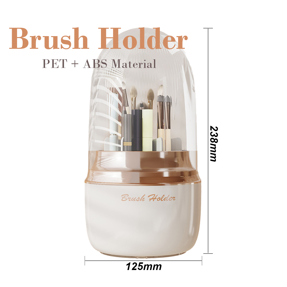 FantasyPalette Oval Rotating Makeup Brush holder with Clear Dustproof Cover Beige/Silver