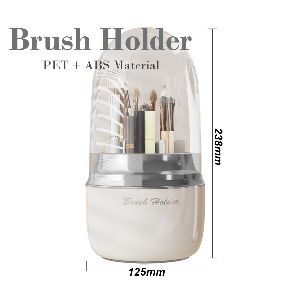 FantasyPalette Oval Rotating Makeup Brush holder with Clear Dustproof Cover Beige/Silver